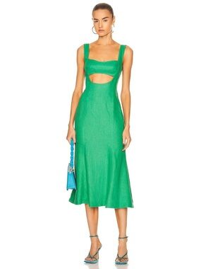 Matthew Bruch Eva Linen Kelly Green Midi Dress